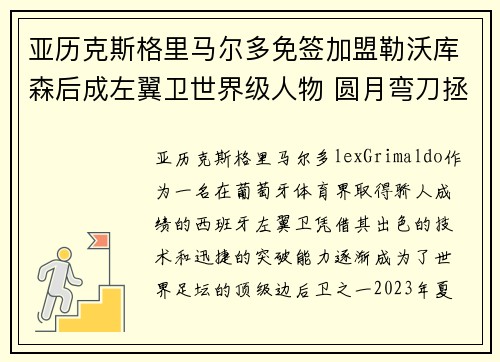 亚历克斯格里马尔多免签加盟勒沃库森后成左翼卫世界级人物 圆月弯刀拯救球队