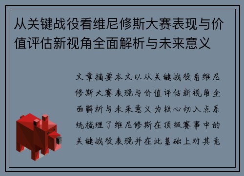从关键战役看维尼修斯大赛表现与价值评估新视角全面解析与未来意义